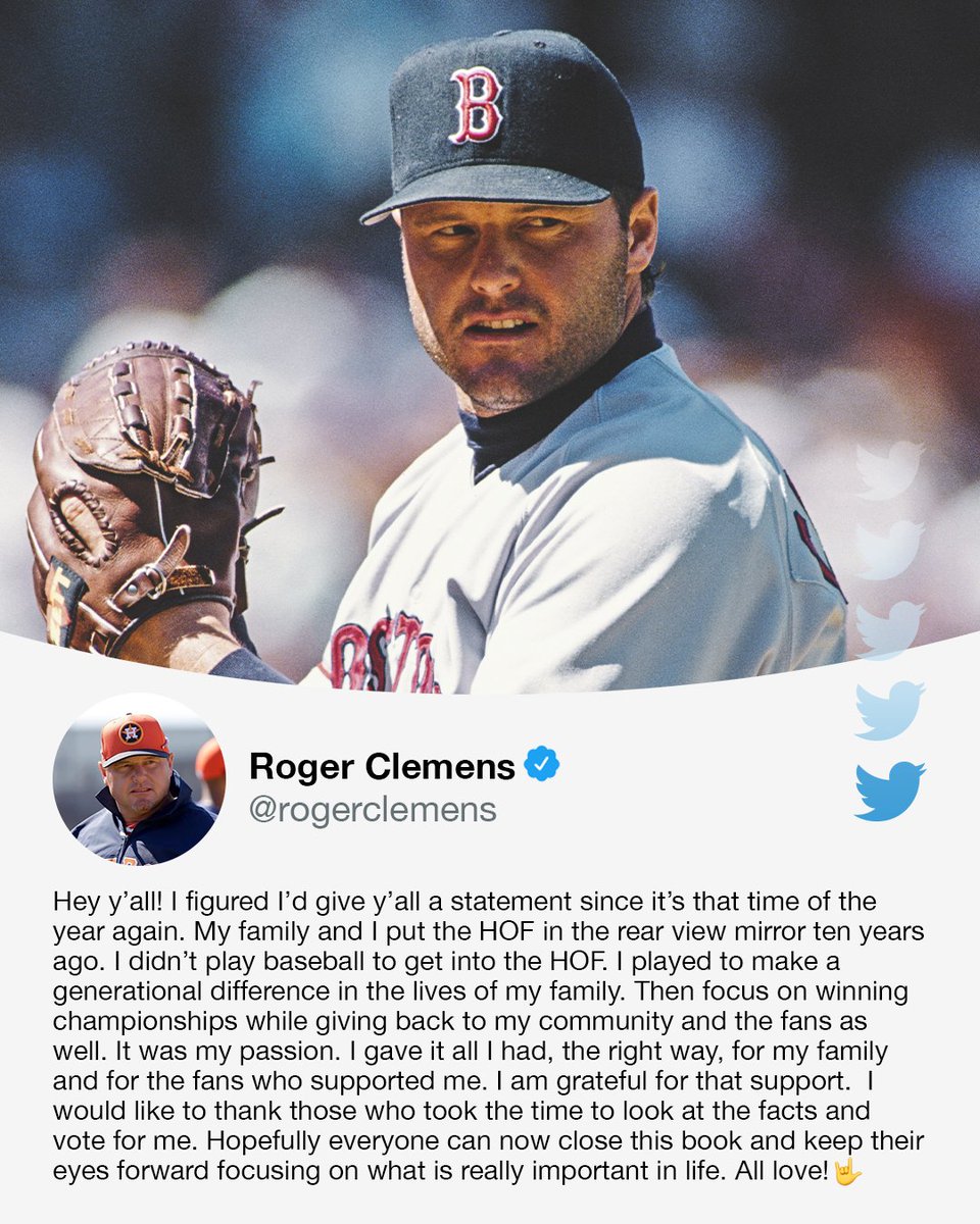 Roger Clemens shared this message after not being elected to the Hall of Fame.