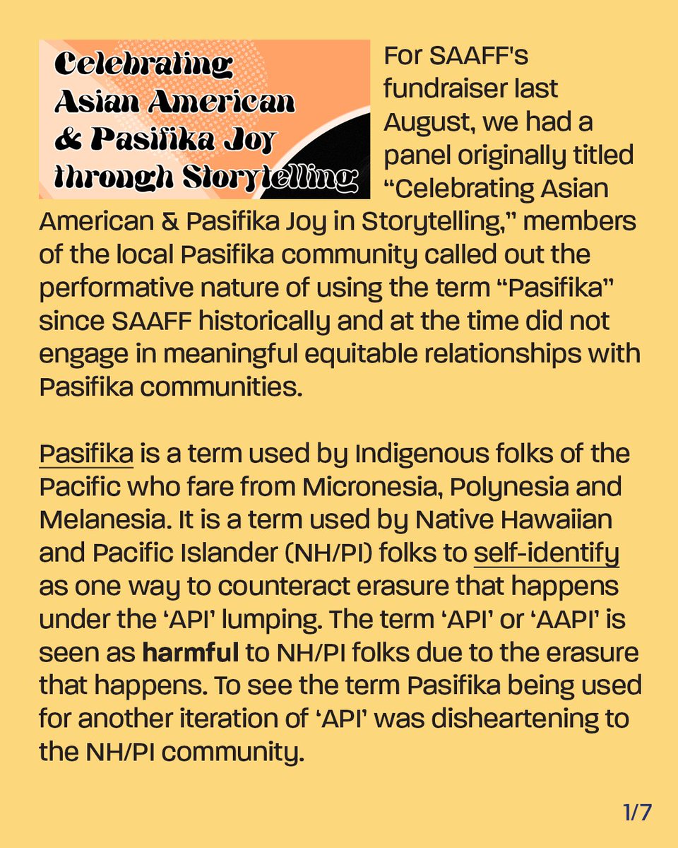 seattleaaff's tweet photo. SAAFF would like to apologize to the Native Hawaiian and Pacific Islander community and also use this as a learning opportunity for the Asian American community. We no longer use terms like “AAPI” because it perpetuates harm in the continued conflation of NH/PI folks with Asians. https://t.co/oMNAf773C6