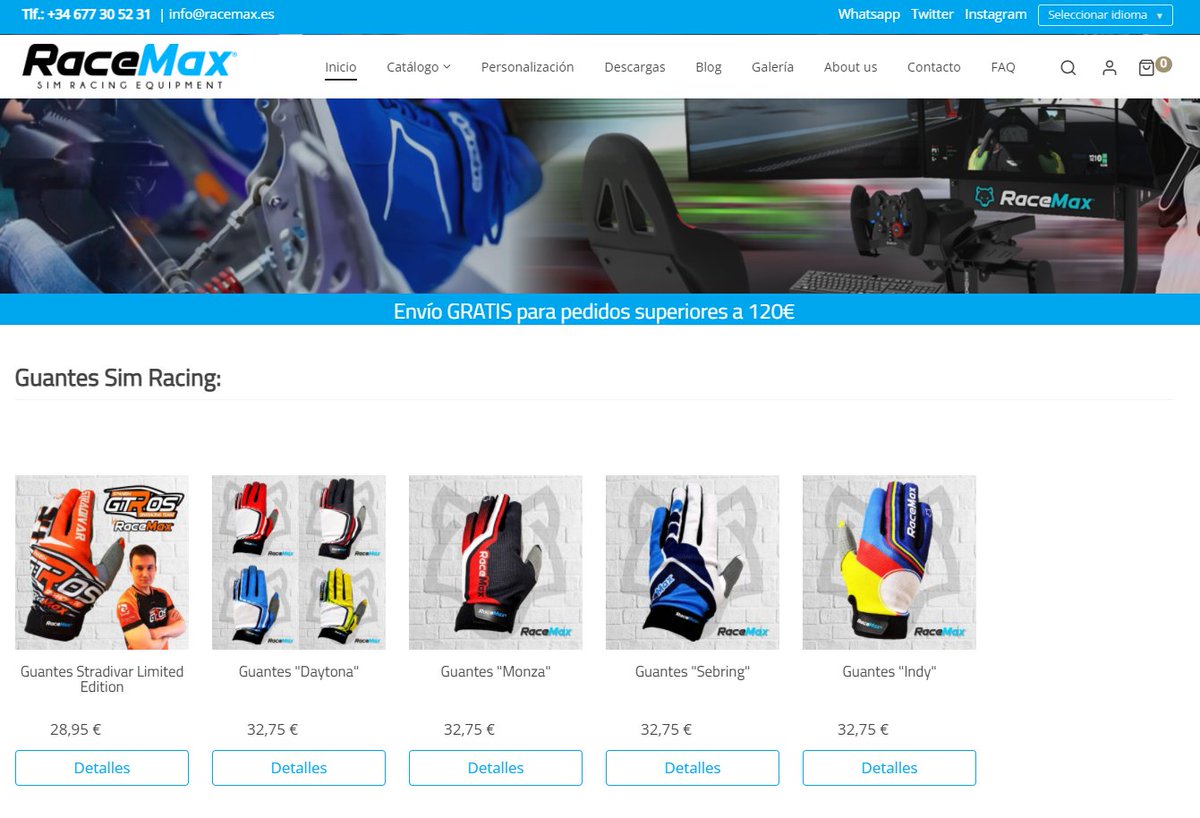 Es un placer presentaros la version 2.0 de nuestra web racemax.es 
Nuevos productos, nuevos servicios, nuevas formas de pago y la misma pasión por el SIMRACING!!
Poco a poco iremos agregando nuevos productos a nuestro catálogo!
