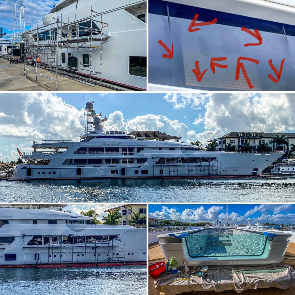 Complete vessel polish out w/state of the art coating.  Who needs dry dock, the team at @safeharborrybovich makes anything possible! #Feadship 76m—————photos by @glass_rezz #yacht #yachtlife #yachting #yachts #lilyachty #superyacht #yachtclub #luxuryyacht #megayacht #yachtparty