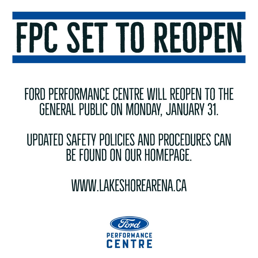 Hey, have you heard? We're reopening on Monday, January 31!

➡️ conta.cc/3rS8PPu

#FordPerformanceCentre