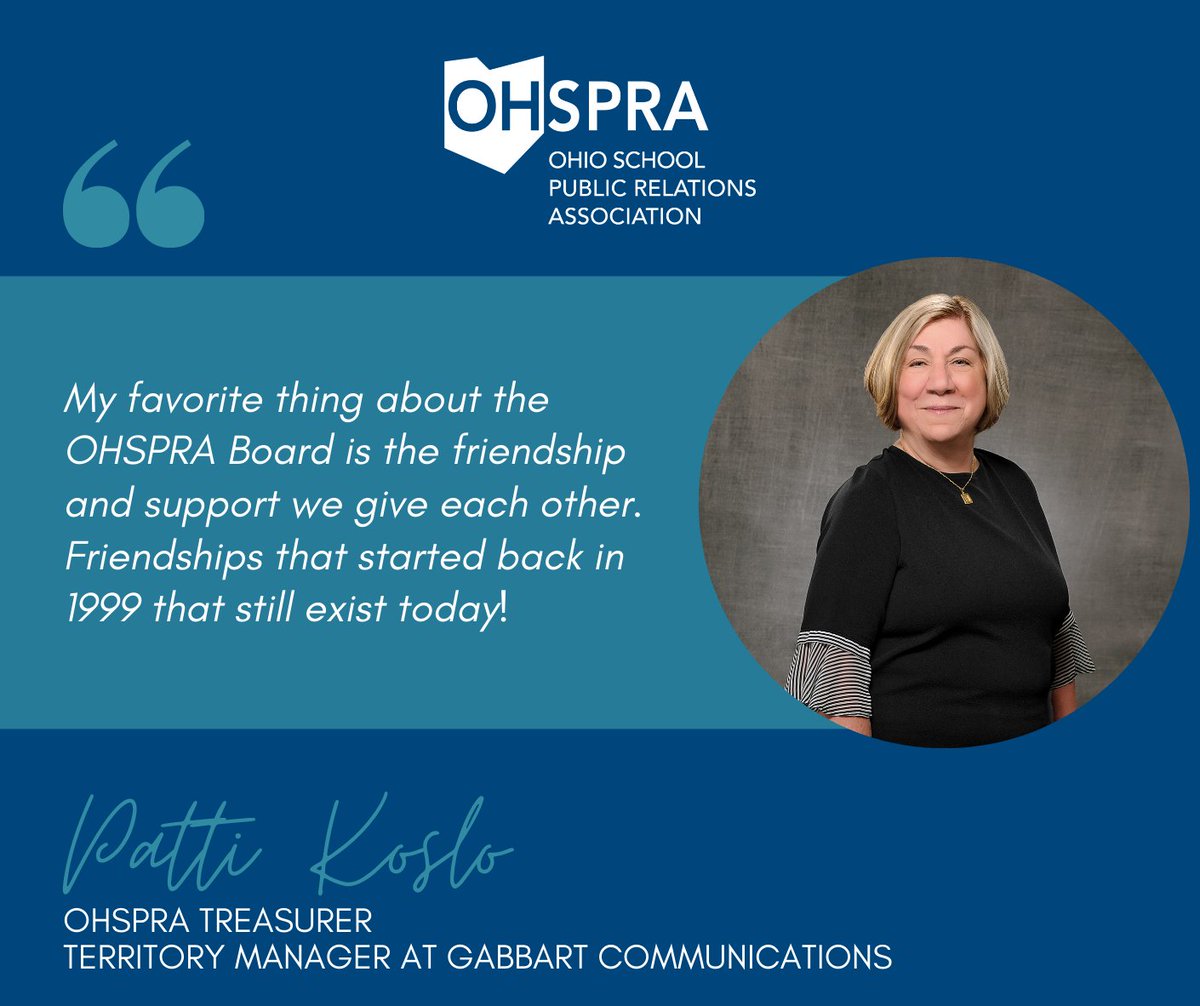 Patti Koslo, we are incredibly proud and honored to have you as a part of the Gabbart family! Thank you for your contribution to <a href="/OHSPRA/">OHSPRA</a>. We appreciate your commitment to helping schools improve their brand, simplify their communications, and connect with their communities!