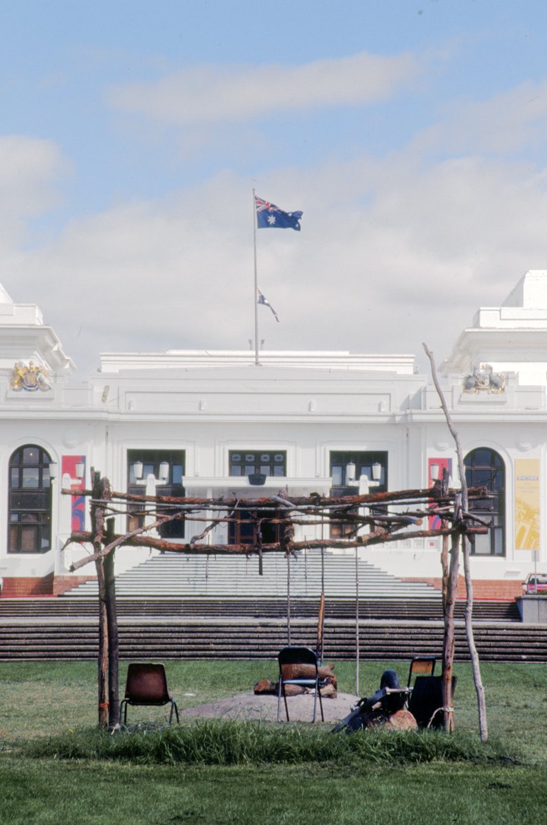 AIATSIS's tweet image. Erected in 1972, today marks the Aboriginal Tent Embassy's 50th continuous year of occupation, making the site the longest protest for Indigenous land rights, sovereignty and self-determination in the world. To commemorate this occasion, we're sharing images from our Collection.