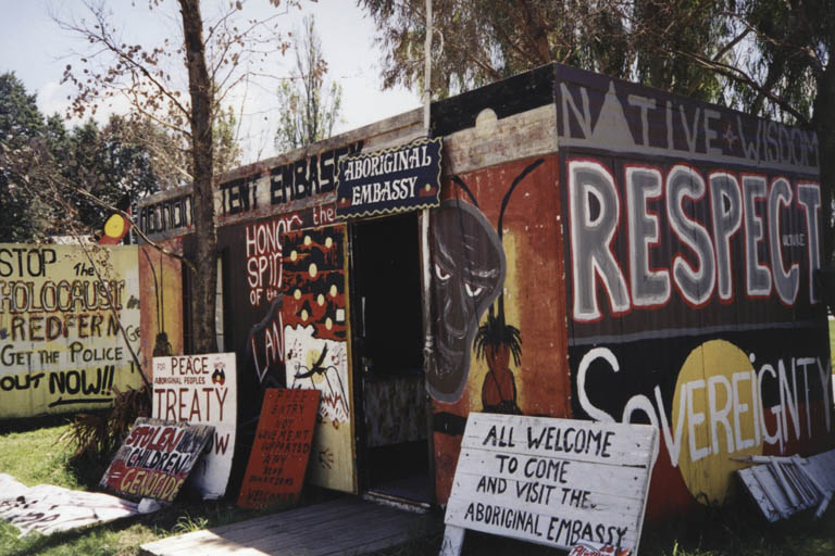 AIATSIS's tweet image. Erected in 1972, today marks the Aboriginal Tent Embassy's 50th continuous year of occupation, making the site the longest protest for Indigenous land rights, sovereignty and self-determination in the world. To commemorate this occasion, we're sharing images from our Collection.