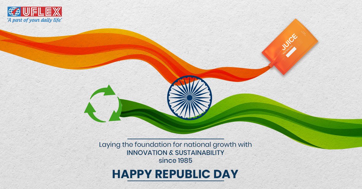 uflexltd's tweet image. With the spirit of sustainability for a progressive India, UFlex has been delivering quality services to its customers and touching the lives of billions of Indians, for the last 37 years.

#RepublicDay