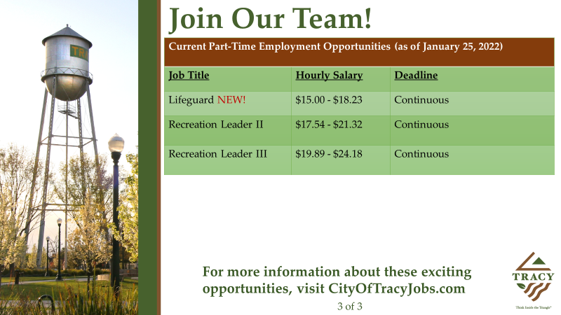 cityoftracy's tweet image. Are you ready to work #InsidetheTriangle? Three more recruitments have begun since our last update! 

For details and to apply, visit: governmentjobs.com/careers/tracyca.

Please share!

#TracyCA #CityOfTracy #WorkInsideTheTriangle #ThinkInsideTheTriangle