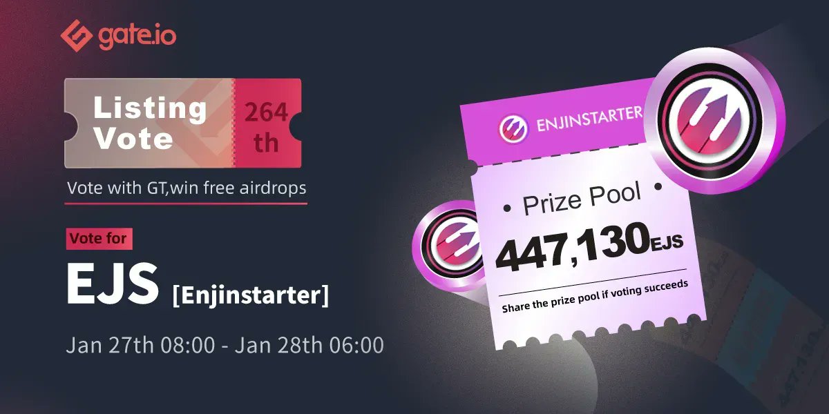 Gate.io (@gate_io) on Twitter photo 🤖 Gate.io 264th Listing Vote: <a href="/enjinstarter/">ENJINSTARTER</a>
Time: Jan 27th, 08:00 - Jan 28th, 06:00 UTC
🔸Vote & Share 248,410 $EJS Airdrop
🔸A Total of 198,720 #EJS Special Rewards
Join: gate.io/questionnaire/…
Vote: gate.io/poll/votelist/…
Details: gate.io/article/24964?… 🤖 Gate.io 264th Listing Vote: <a href="/enjinstarter/">ENJINSTARTER</a>
Time: Jan 27th, 08:00 - Jan 28th, 06:00 UTC
🔸Vote & Share 248,410 $EJS Airdrop
🔸A Total of 198,720 #EJS Special Rewards
Join: gate.io/questionnaire/…
Vote: gate.io/poll/votelist/…
Details: gate.io/article/24964?…