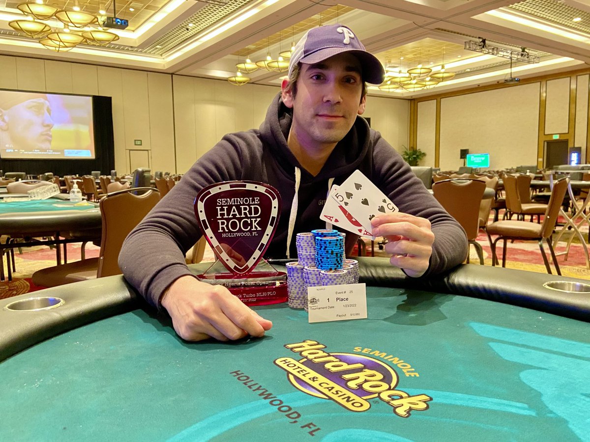 Down at the <a href="/SHRHollyPoker/">Seminole Hard Rock Hollywood Poker</a> Lucky Hearts Poker Open, <a href="/max_pinnola/">max</a> topped a 57-entry field to win the Event 25: $600 NLH/PLO Mix Turbo for $10,880.

seminolehardrockpokeropen.com/tag/event-25/