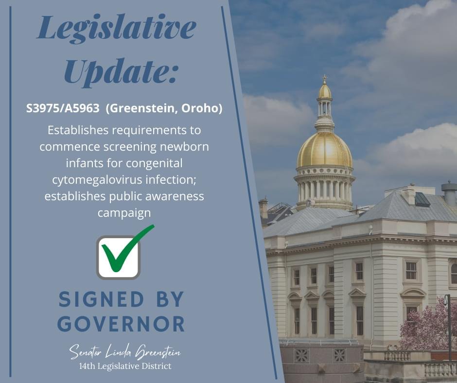 Congratulations Team New Jersey! S3975 has been signed into law! The law requires universal testing of newborns for CMV once it is added to the Recommended Uniform Screening Panel (RUSP) &amp; establishes an awareness campaign.

Thank you to everyone who made it happen!

#StopCMV