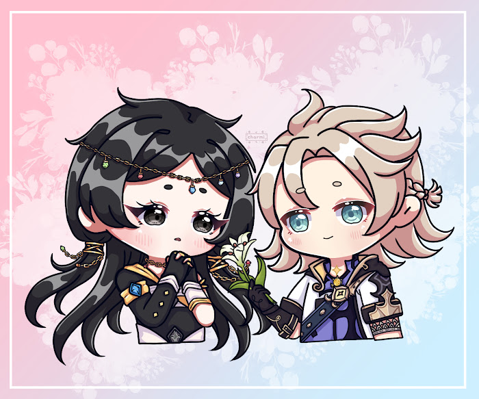 KittahtheWolf95's tweet photo. [REPOST - 1/25/22]

#Monia #GenshinImpactOC #Albedo #Albenia #Monedo #Fanship #GenshinImpact 

Another cute chibi pic made by @iamcharmi_ 
But this time, another fanship!
QoQ so precious that you just wanna hold them carefully in the palm of your hands and put them in your pocket https://t.co/uKhXA8TfnN