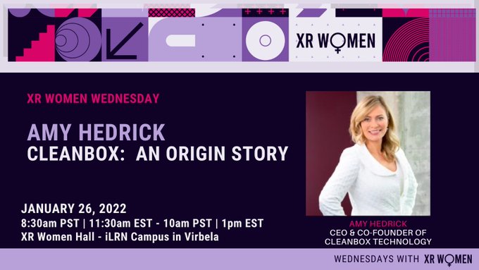 cleanboxtech's tweet photo. Tomorrow!
1-you go to https://t.co/wiyI6krBTR
2-make an avatar
3-meet us at XR Women Hall
4-witness how #XR clean history is being made at
@cleanboxtech
CEO Amy Hedrick tells us how it all started
@XRWomenGlobal
#WomenInTech #XR #XRWomen #VR #CleanboxClean https://t.co/nbvbKcdMQk