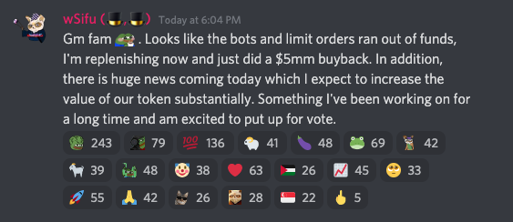 Update on Wonderland $TIME $wMEMO situation:

<a href="/0xSifu/">0xsifu</a> just showed up in the Discord, here's what's going on.

General Discord Mood: Battle of Helm's Deep, when Gandalf appears on the hill. :)
