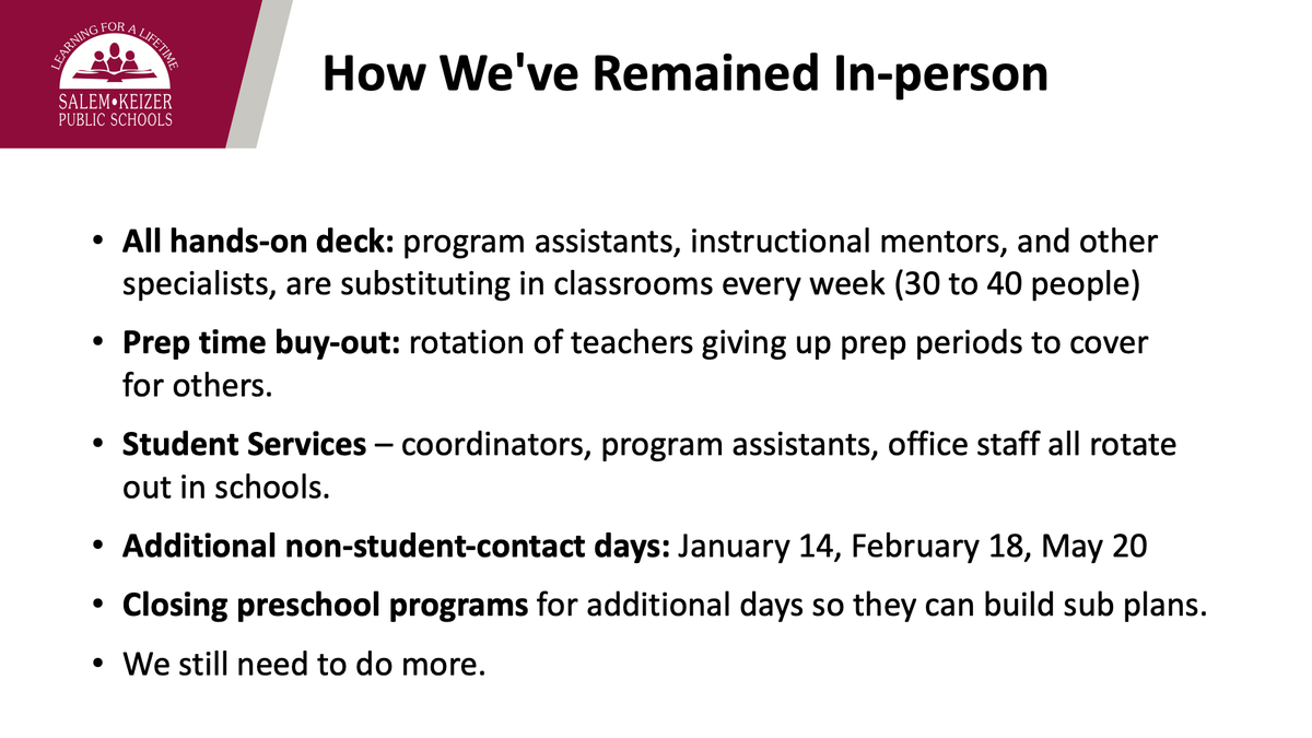 salemkeizer's tweet photo. With all hands on deck and the help of program assistants, instructional mentors, and other specialists, we have been able to continue in-person learning. We're thankful for the continued support the community provides our staff and students. ❤️ https://t.co/19SUUopTuL