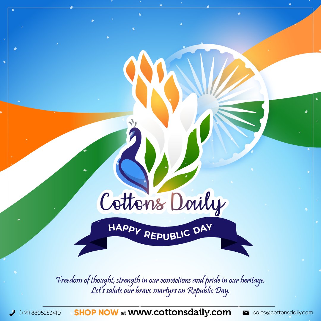 CottonsDaily's tweet photo. Cottons Daily wishes you all a very Happy Republic Day 2022!

#happyrepublicday #republicday #india #jaihind #indianrepublicday #republicdaycelebration https://t.co/R2yIRQ0W25