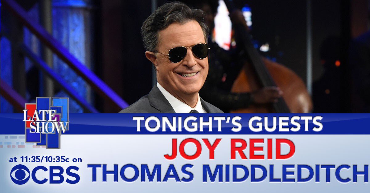 colbertlateshow's tweet image. TONIGHT: @thereidout's @JoyAnnReid is here! Then Thomas Middleditch joins us to talk about @BPositive! #LSSC