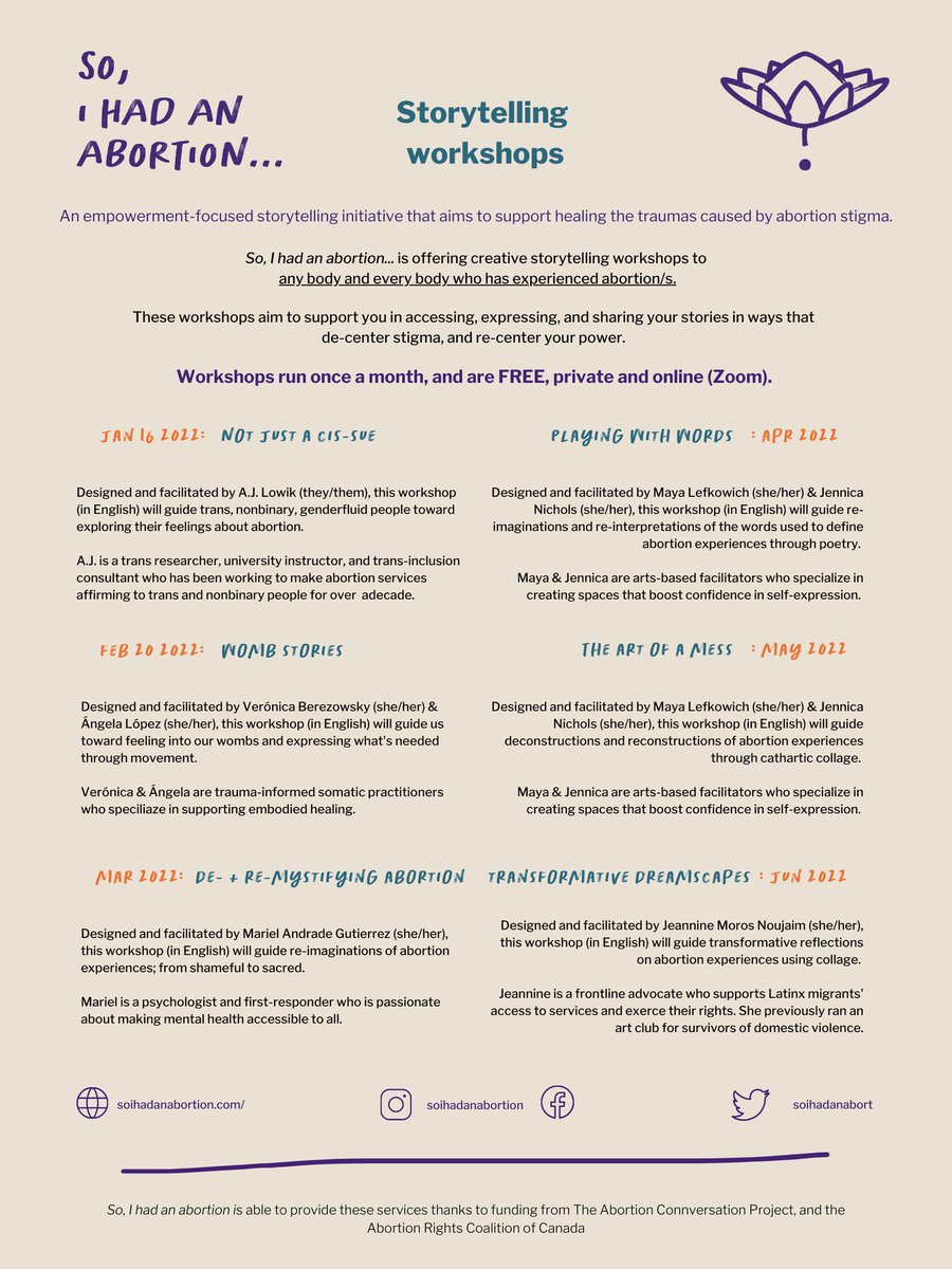 soihadanabort's tweet photo. Offering: FREE monthly arts-based abortion storytelling workshops 📢
These spaces are for people who have experienced abortion and desire to activate their healing in community 🌱✨
#abortionstories #AbortionIsEssential #AbortionHealing #StigmaBusting https://t.co/WdoSPw3wcg