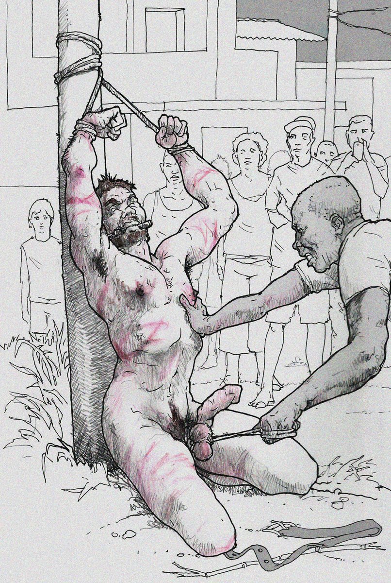 Beaten and castrated in public. https://bdsmmaledrawings.blogspot.com/2015/...