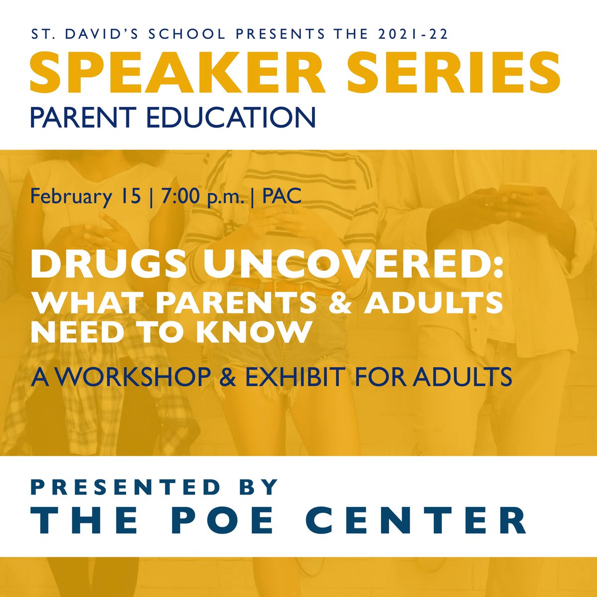 Join us for a special *ADULTS ONLY* parent education Speaker Series workshop and exhibit presented by the Poe Center. Parents will explore the “teenager’s bedroom” exhibit and learn ways to talk about and identify current trends drugs, alcohol and tobacco. #sdsw