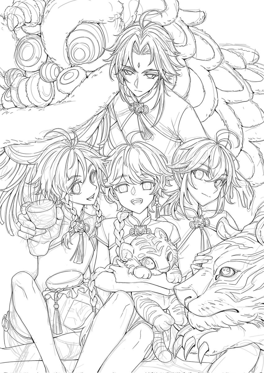 CNY WIP 🧧 hope this looks pretty when it's coloured ✨ 