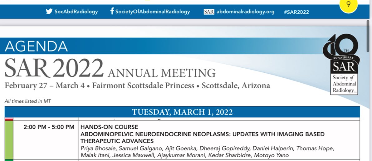 SARNETDFP's tweet photo. Join us for the Hands On Course on Abdominopelvic Neuroendocrine Neoplasms on March 1, 2-5pm @SAR 2022 https://t.co/V1Lx30oqfE
