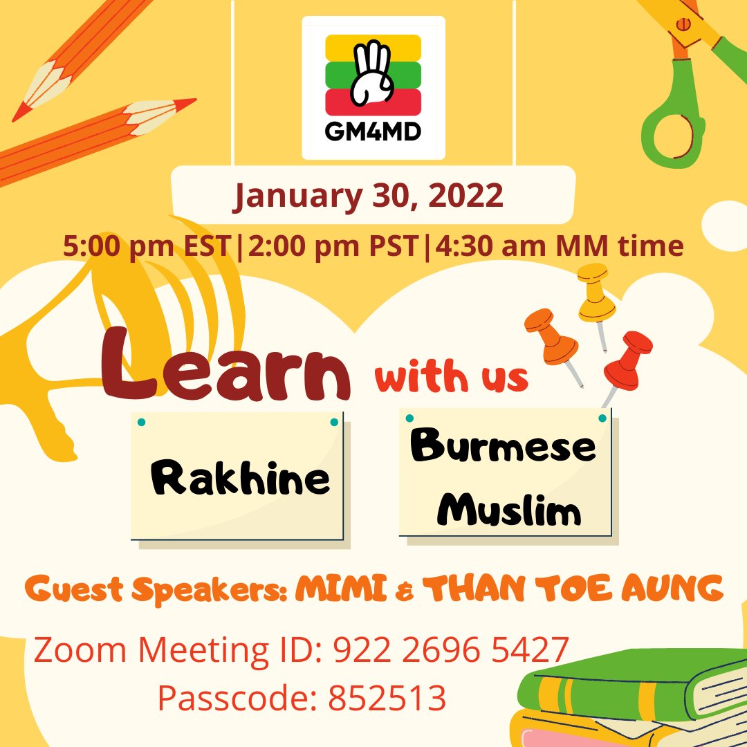 gm4md's tweet photo. Learn more about the Rakhine and Burmese Muslim cultures by joining us on 1/30 5PM EST for a discussion! While discussing resilience, identity exploration, and more, speakers will also share ways to support the community as a whole. #LinkInBio #LearnwithUsseries #GM4MD https://t.co/dxas2EiFOI
