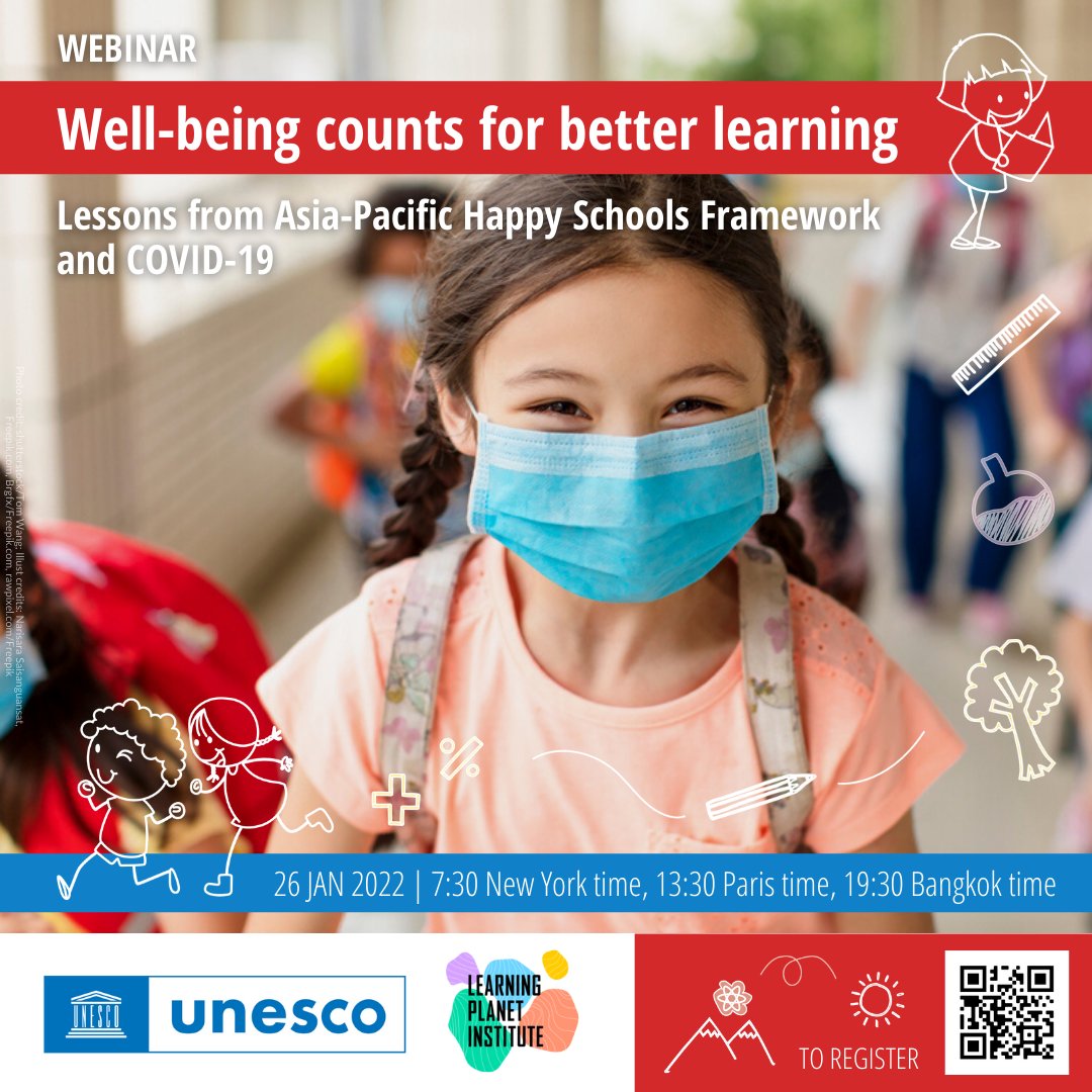 unescobangkok's tweet image. 🏫 How can schools prioritize well-being &amp;amp; happiness to improve learning amid COVID-19?

💻 Join us in a webinar &amp;amp; the launch of #HappySchools Guide &amp;amp; Toolkit!

🗓️ 26 JAN 2022 | 7.30pm (GMT+7)

✍️ Details &amp;amp; to register: bit.ly/HS220126EI

#LearningPlanet #EducationDay