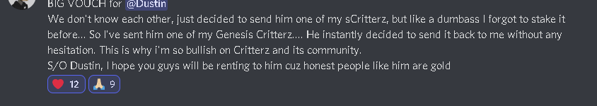 ApeAsset's tweet photo. @CritterzNFT community is nothing but amazing. Just have a look and read this. I mean.. great stuff. https://t.co/7eAy4hBTgz