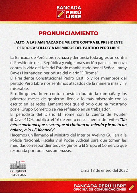 Periodista promueve magnicidio por sus redes sociales