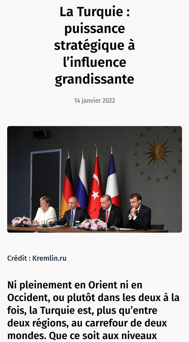 Ukrayna-Rusya meselesinde Türkiye kilit ülke yazınca ülkemizi küçümseyen bir sürü yorum geldi. Kimlerden geldiğini tahmin edersiniz... 

Onlara Fransız basınında çıkan şu haberi tercüme etmek isterim.

Başlık: "Türkiye, nüfuzu artan stratejik güç"👇

vl-media.fr/la-turquie-pui…