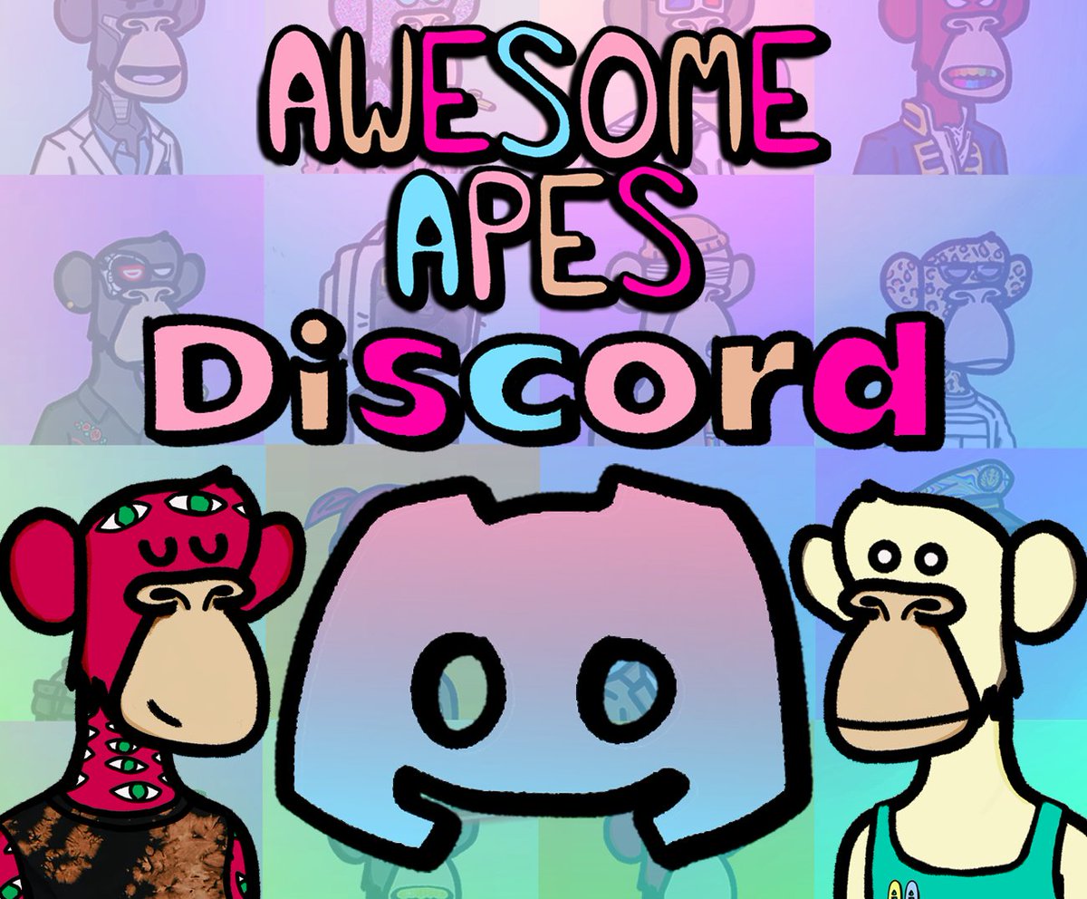 AwesomeApesNFT's tweet photo. The Awesome Apes official discord is now open! We will be randomly whitelisting 500 of you who join in the next 60 minutes! Good luck!

10 whitelist spots given away on this post, just RT to enter! 
https://t.co/s5Fw2bzWZL https://t.co/ZRM1qqOhGB