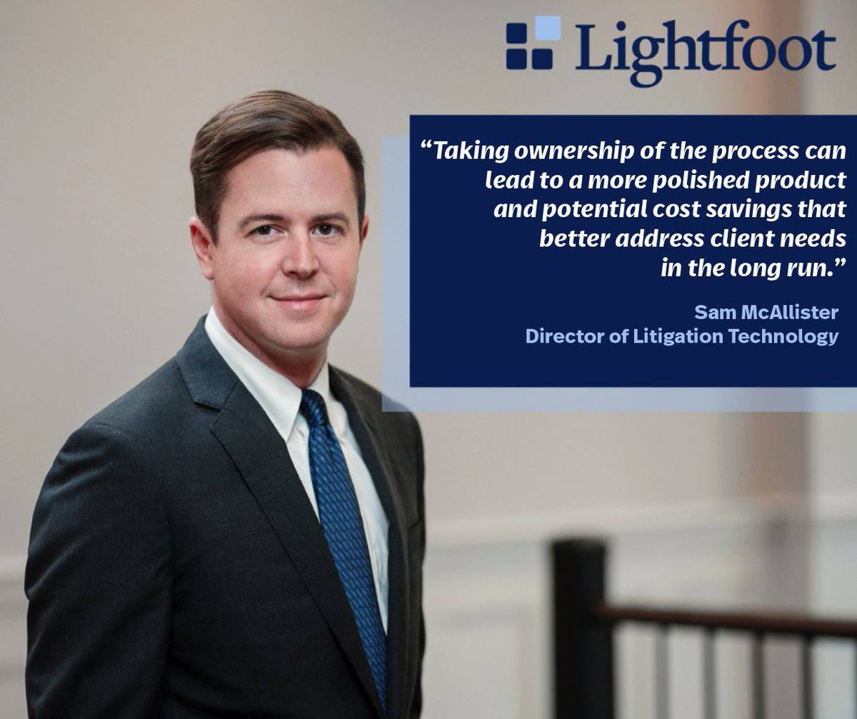 LightfootLaw's tweet photo. Director of Legal Technology Sam McAllister was recently quoted in @lawdotcom article about trends and predictions in legal technology. Read the full story. https://t.co/fYS2cBoRxQ

#LightfootLaw https://t.co/k3y1lToa1a