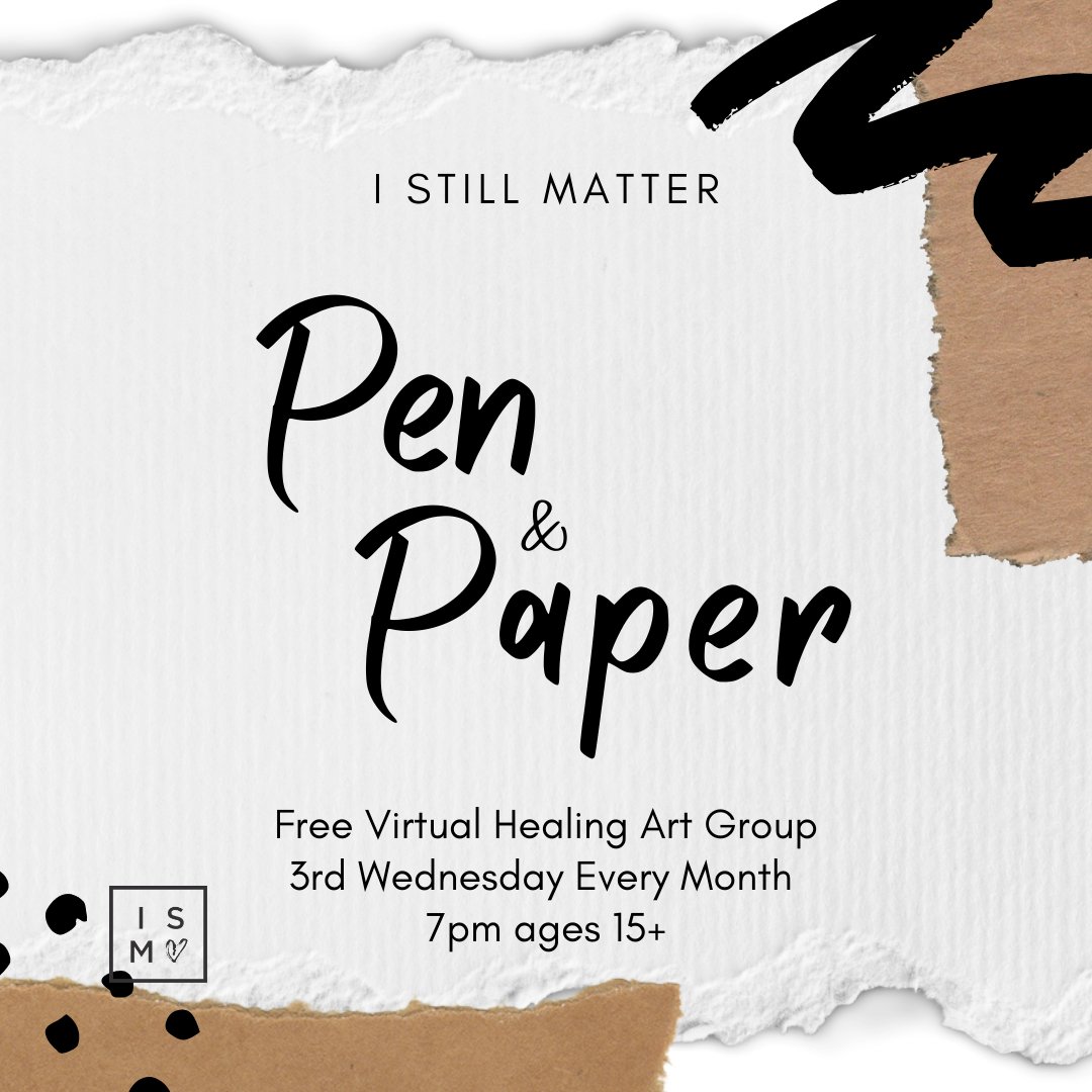 IStillMatter's tweet photo. We hope to see you tomorrow, WEDNESDAY January 19th, for our FREE VIRTUAL healing art group! 📝

The only supplies you need for our Pen &amp; Paper groups are a pen (or pencil) and paper! Anyone 15 and up can participate. Starts at 7PM Eastern.

#MentalHealth #PeerSupport https://t.co/BpZPY4LiUh