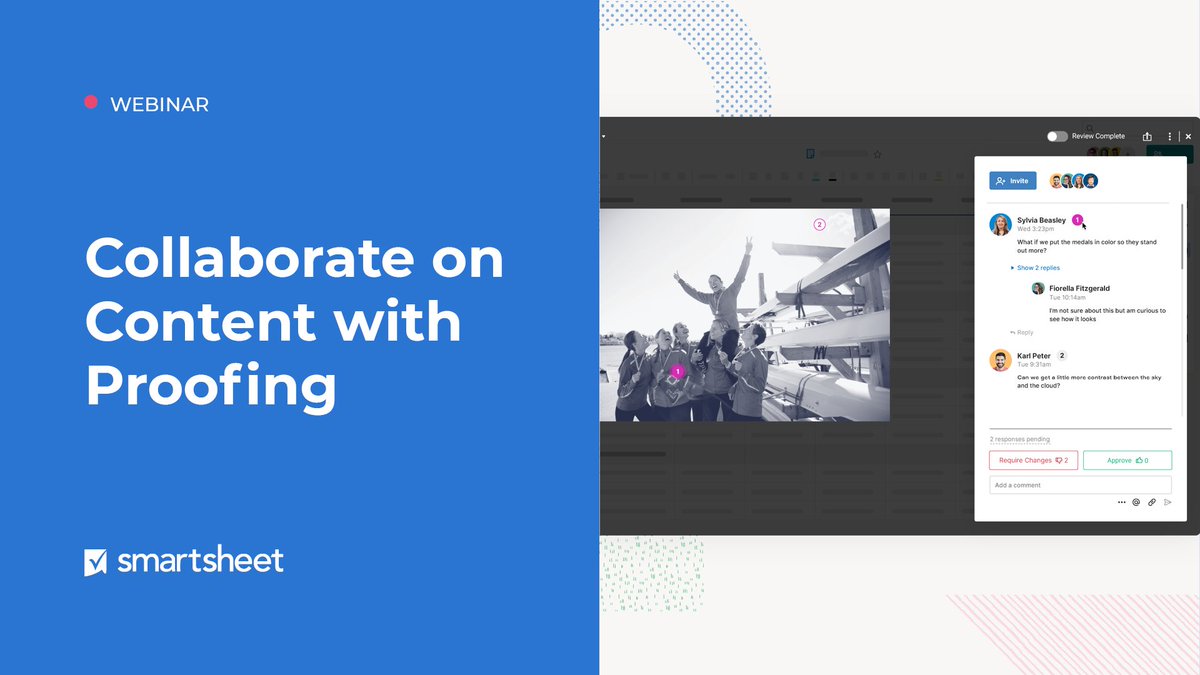 Smartsheet's tweet photo. You’re invited to join us on Jan. 27 for the next edition of our Work Smart Webinar series: Collaborate on Content with Proofing. This free webinar will give insight into how your team can review and approve content with Smartsheet Proofing. Register now: https://t.co/e7OqsW76c9 https://t.co/GJjR8EZHJh