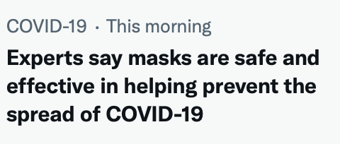 Jude_62's tweet photo. Trending today, another complete falsehood. Masks don't do a thing unless they are medical grade and fitted to your face. Those cost $7 each, and must be tossed each day. For a mild flu with a 99.8% survival rate.
#TwitterPropaganda https://t.co/HyXAE0nILy