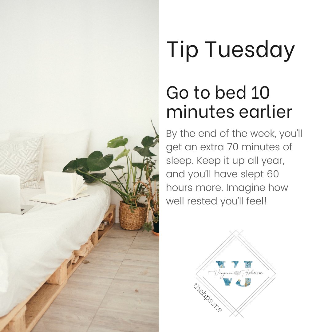DrVirginia1's tweet photo. It's Tip Tuesday! Going to bed just ten minutes earlier can improve your health. Just ten minutes every day adds up! #TipTuesday #sleeptips #mentalhealthmatters #physicalhealthismentahealth https://t.co/CVENFvQ3jL