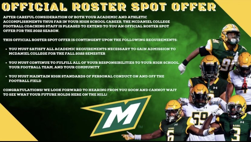 sheisty54's tweet photo. I am blessed to receive an offer from McDaniel College. Thank You @coachstew31 for the opportunity!
#MMC https://t.co/qGIFHhrGsx