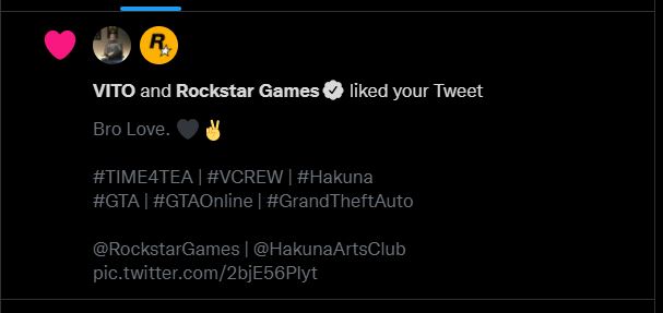 Rustic_Black's tweet photo. Sa. @RockstarGames - I tell no fibs. That's a smile from me. 

'Bro Love' is the title, the guy rocking up next to the RS logo is someone who works hard, and deserves all the love they get. 
🖤✌️
#TIME4TEA | #VCREW | #Hakuna | #GTA | #GTAOnine | #GrandTheftAuto https://t.co/T2WEjpQcPD
