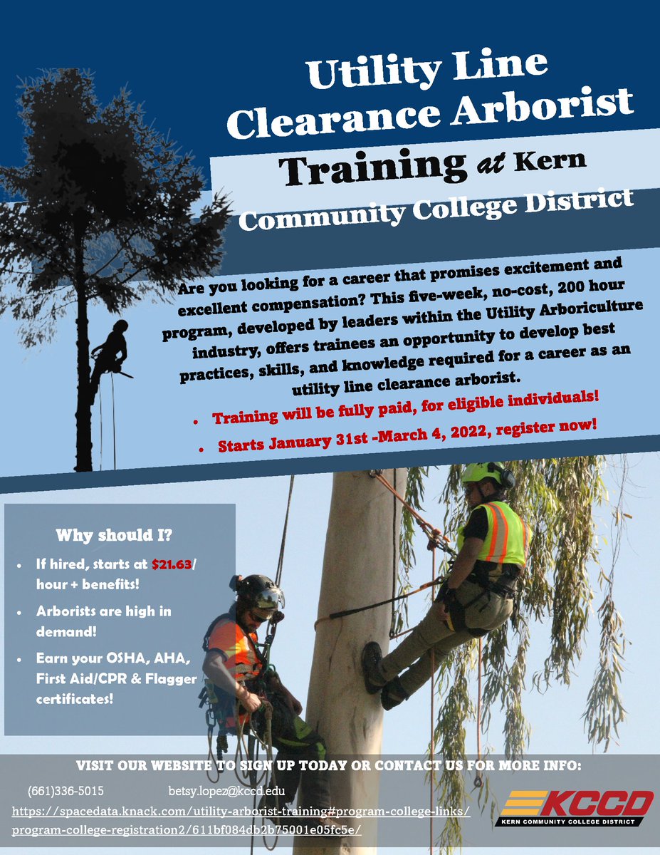 UPDATE:
The start date for the Utility Line Arborist Class has been moved to JANUARY 31, 2022.