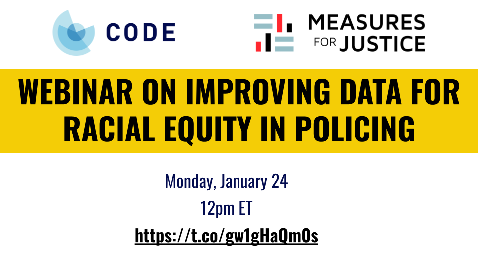 odenterprise's tweet image. Our upcoming Webinar with @MforJ will explore the latest advances on data for #racialequity in policing. Learn more and register to watch live at 12:00 pm ET on January 24: bit.ly/33DjncQ
