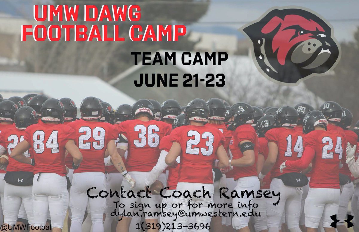 UMW_Football's tweet photo. Summer dates for our Dawg Football Team Camp!
#DYD | #PowerOfOne | #DawgFamily https://t.co/H0XQ3Acc3z