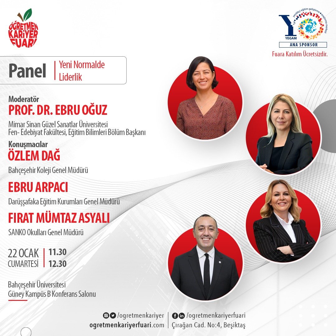 Yeni Normalde Liderlik Öğretmen Kariyer Fuarı’nda konuşulacak.
Etkinliğimiz 22 Ocak Cumartesi günü 11.30-12.30 saatleri arasındadır. Başvurular için: ogretmenkariyerfuari.com
#ogretmenkariyerfuarı #OKF22 #yeninormal #liderlik