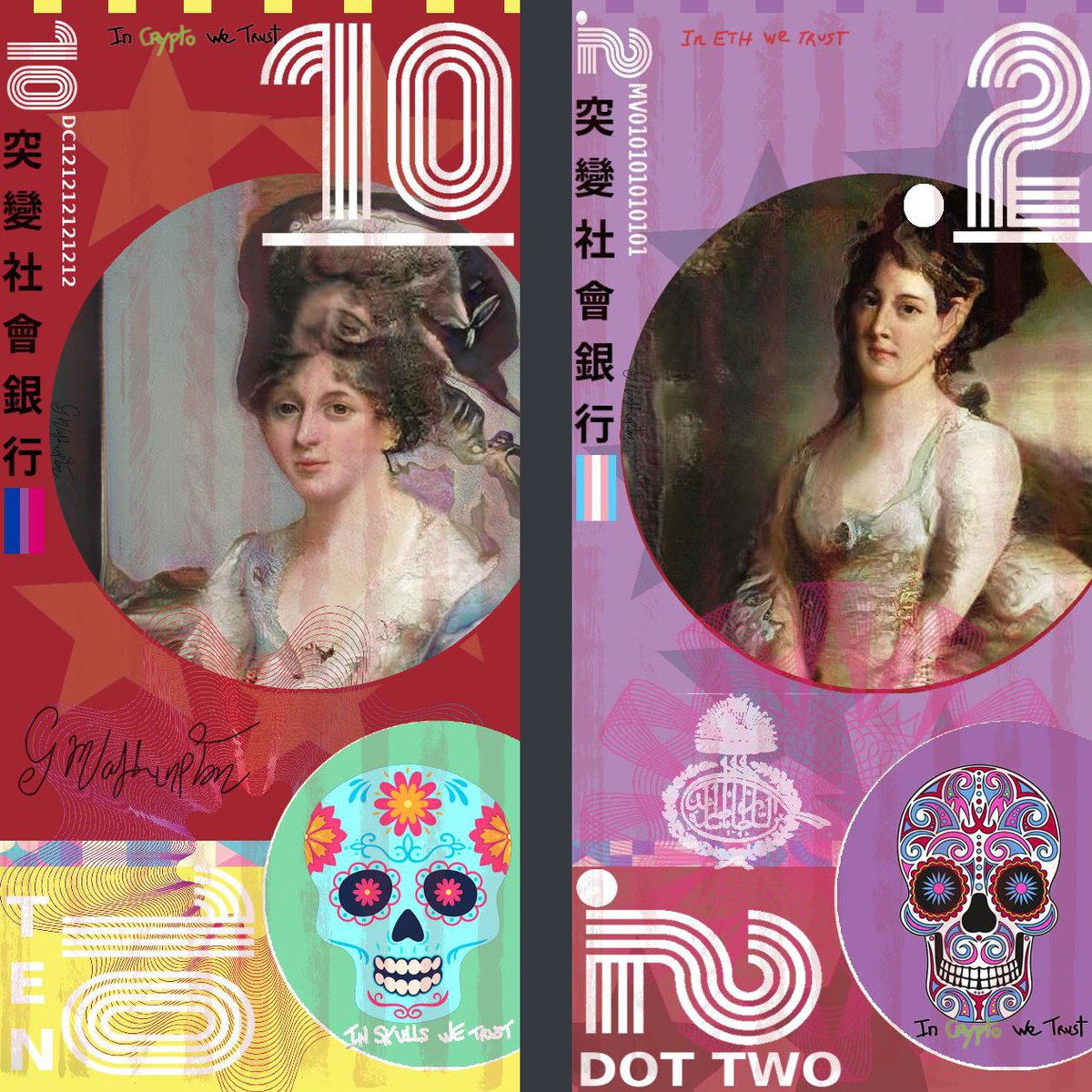MutantMoneyNFT's tweet photo. Heads up to all Women! Should be on the front of every banknote in the Universe and the Metaverse!
Below is a 10ETH bill and a 0.2ETH bill.
 #nft #nfts #nftart #mutantmoney #nftart #cryptoart #nftcommunity #aiart #nftcollectors 
@0x113d https://t.co/zBkegVFK9z