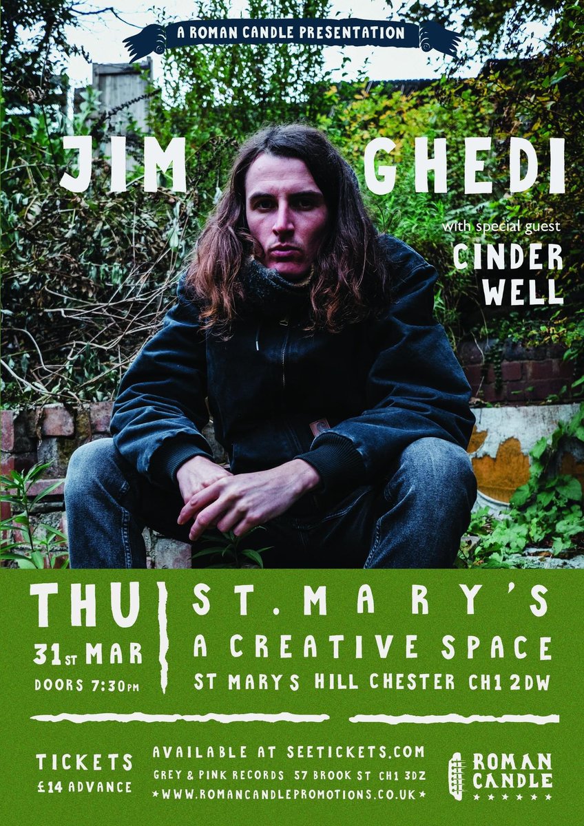 Roman Candle (@rc_promotions) on Twitter photo *GIG ANNOUNCEMENT*
We welcome <a href="/JGhedi/">Jim Ghedi</a> with guest @cinder_well to <a href="/CreativeMarys/">StMarysCreativeSpace</a>. Thursday 31st March.
Tickets £14 adv from seetickets.com/event/jim-ghed…
"A brilliant finger-picker and songwriter...shining a welcome light into an underrated genre" - Q
More 👉🏻 romancandlepromotions.co.uk *GIG ANNOUNCEMENT*
We welcome <a href="/JGhedi/">Jim Ghedi</a> with guest @cinder_well to <a href="/CreativeMarys/">StMarysCreativeSpace</a>. Thursday 31st March.
Tickets £14 adv from seetickets.com/event/jim-ghed…
"A brilliant finger-picker and songwriter...shining a welcome light into an underrated genre" - Q
More 👉🏻 romancandlepromotions.co.uk