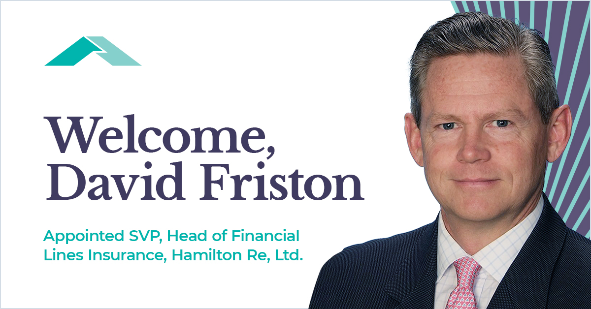 Delighted that David Friston has joined our team as SVP, Head of Financial Lines Insurance at Hamilton Re, Ltd. David’s appointment recognizes our new Financial Lines Insurance offering in our Bermuda platform. Read more here: bit.ly/3tHZ20P