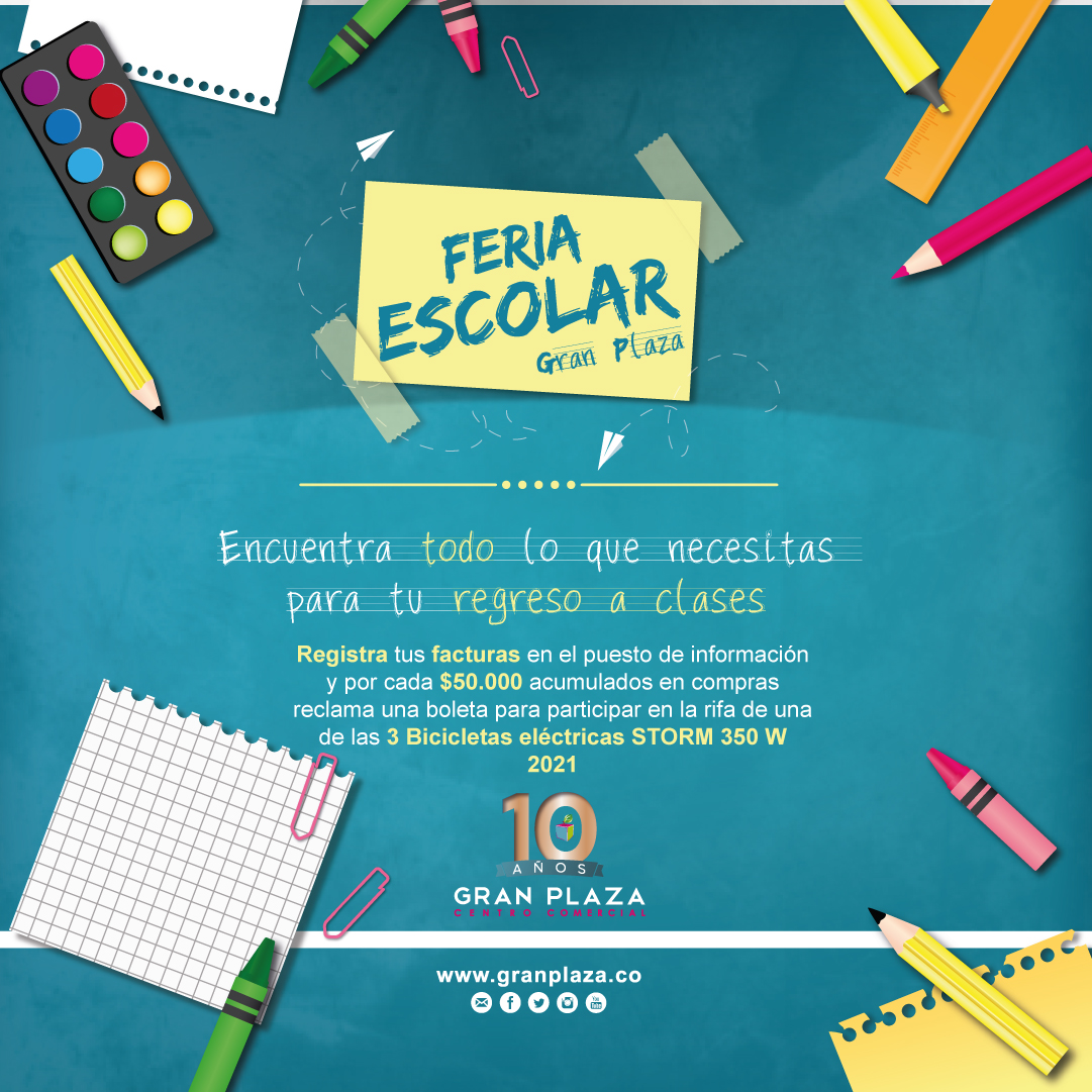 En el centro Comercial Gran Plaza estamos de Feria escolar, recuerda que estamos ubicados frente al Parque de las Luces