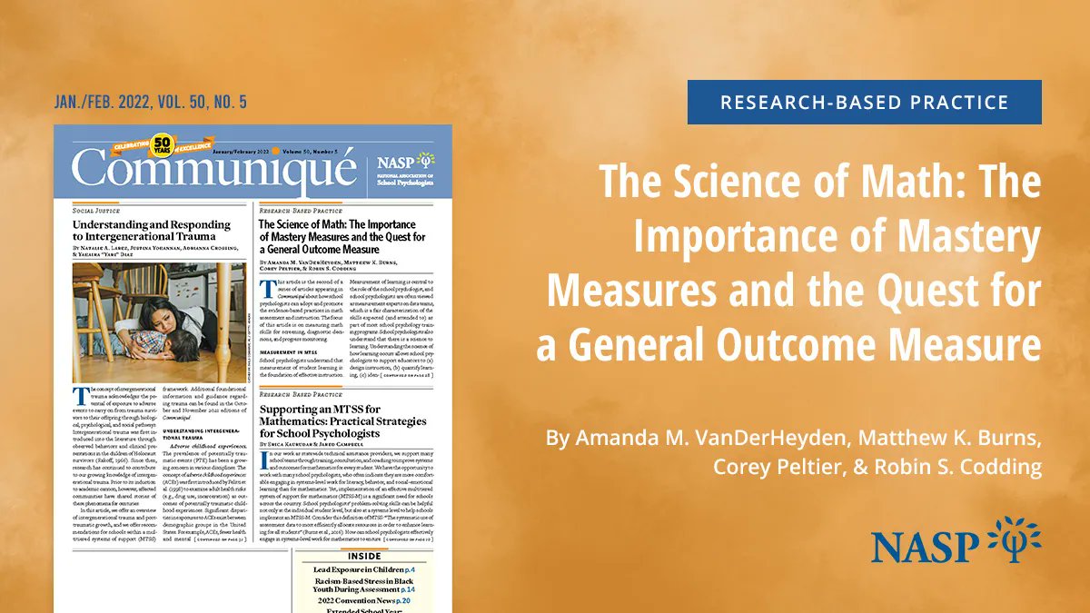 This article is the second of a series about how school psychologists can adopt and promote evidence-based practices in math assessment and instruction. The focus is on measuring math skills for screening, diagnostic decisions, and progress monitoring.
bit.ly/3GFT0Sd