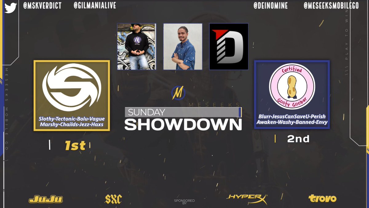 MeseeksMobileGO's tweet photo. Results from this weeks #MSS 💯

🥇  @SeminalCODM 👑 
🥈  Goofy Goobers 

Sponsors: @SXCsleeves @WeAreJuJu @trovolive @HyperX 

🎙Casters:  @GilmaniaLive 
 @MskVerdict @DeiNomine 

📺Rewatch here: https://t.co/XEoMC1ZAvS

Thank you to everyone who makes these events possible 💙 https://t.co/MDkWSattra