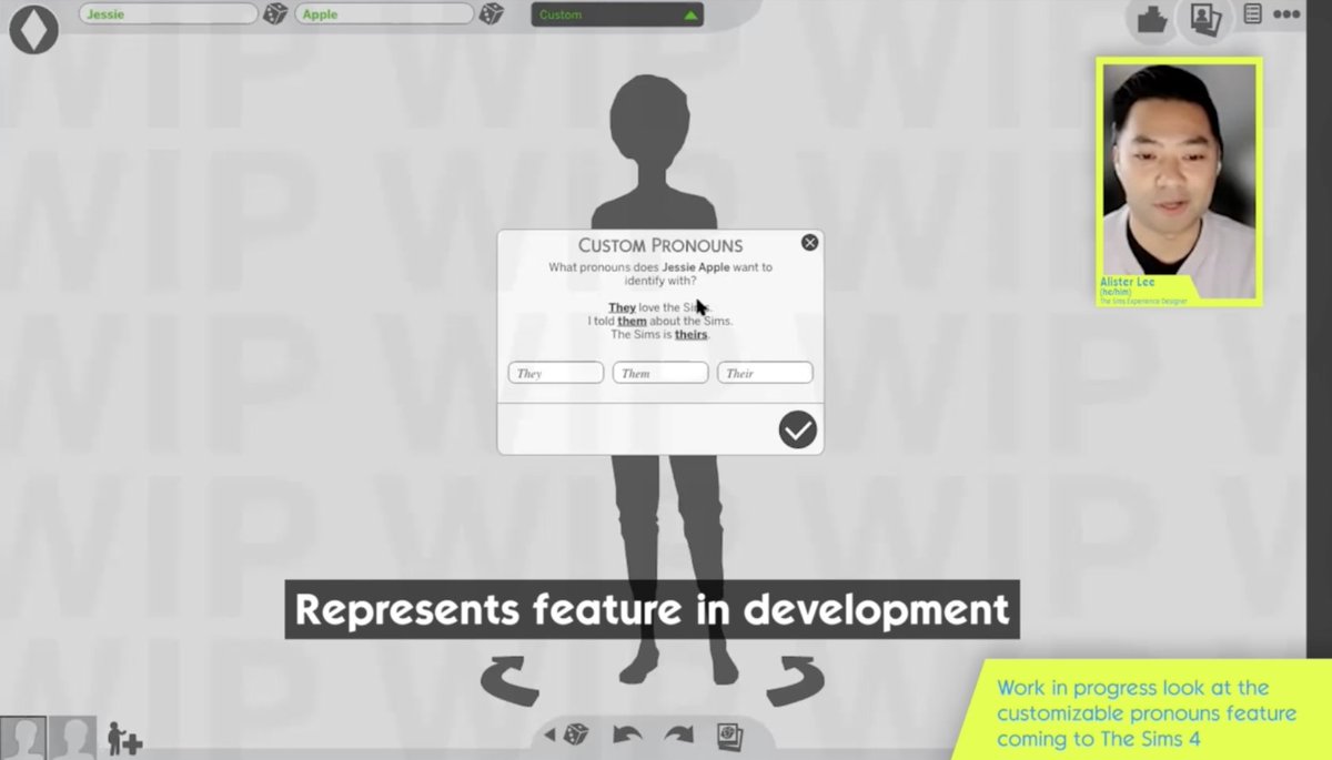 TheSimCommunity's tweet image. First look at the customizable pronouns feature coming to #TheSims4!