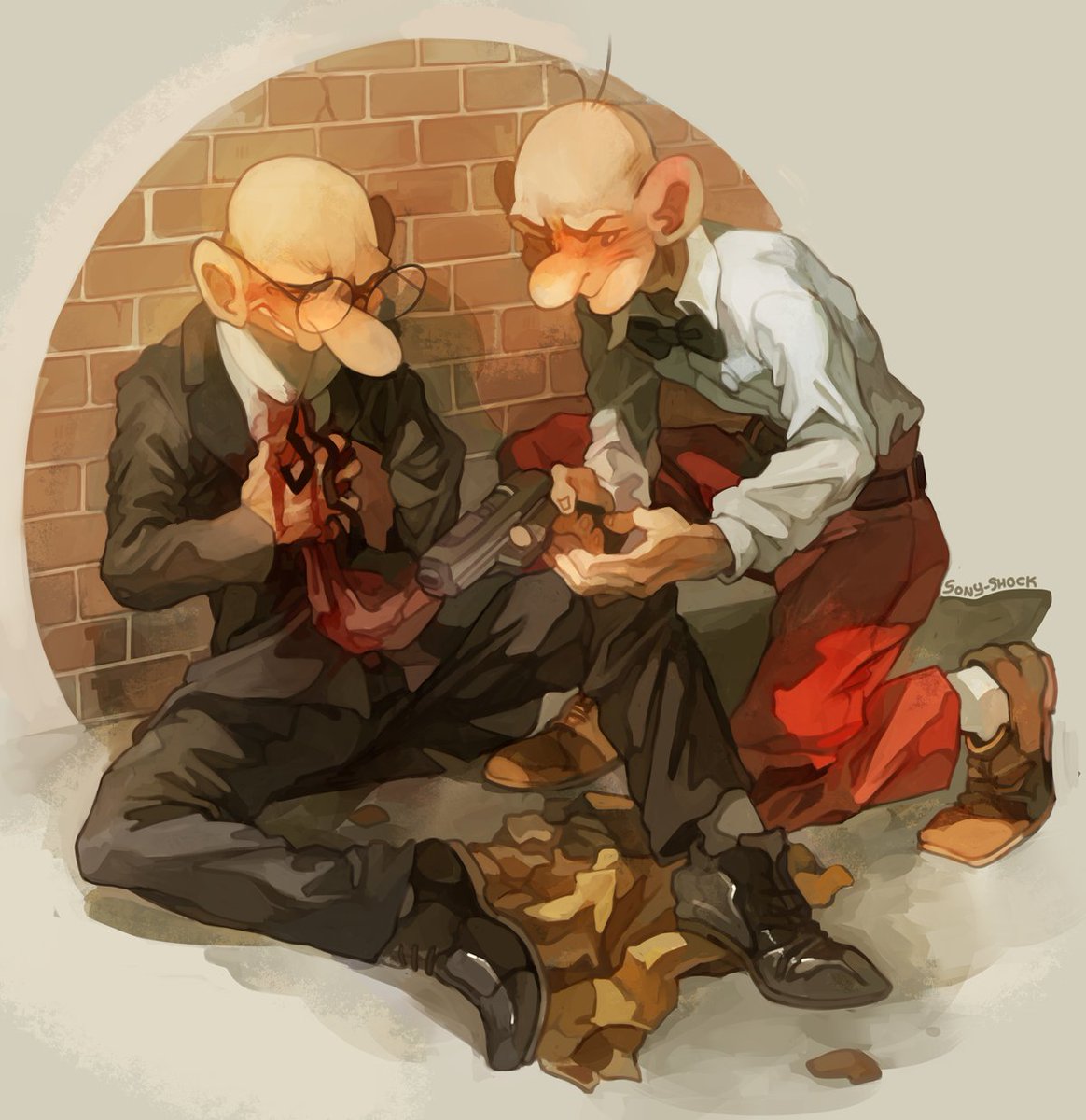 Sony_Shock's tweet photo. I had a dream where Mortadelo and Filemon (Mort &amp; Phil) was a dramatic action series, and since it was the only fun part of the dream, I drew it https://t.co/NOfBM55K2m