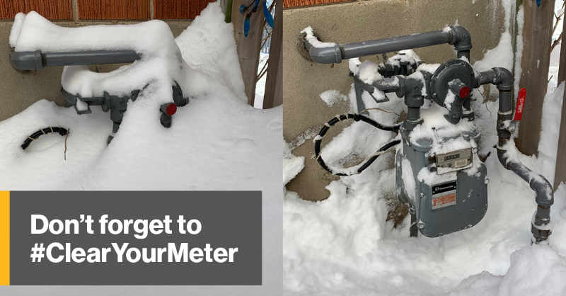 enbridgegas's tweet photo. Make sure your meter and external appliance exhaust vents are not blocked by snow or ice. This could lead to serious risks including a buildup of carbon monoxide in your home or business #ClearYourMeter.